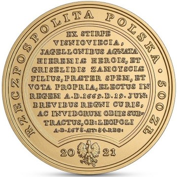 Awers monety złotej z 2022 roku dedykowanej Janowi III Sobieskiemu